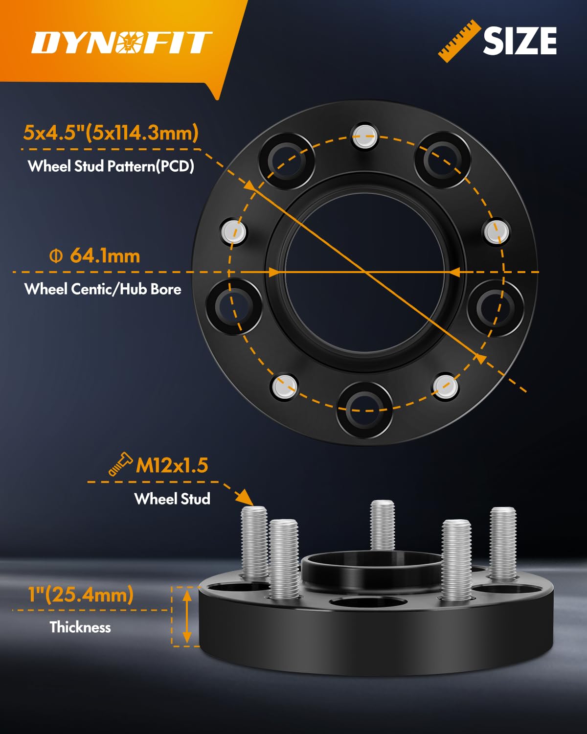 Dynofit 5X4.5 Hubcentric Wheel Spacers 1'' For Hon-Da Accord Civic Acura Cr-V Hr-V Element Crosstour | Set Of 4Pcs 25Mm Wheel Ad