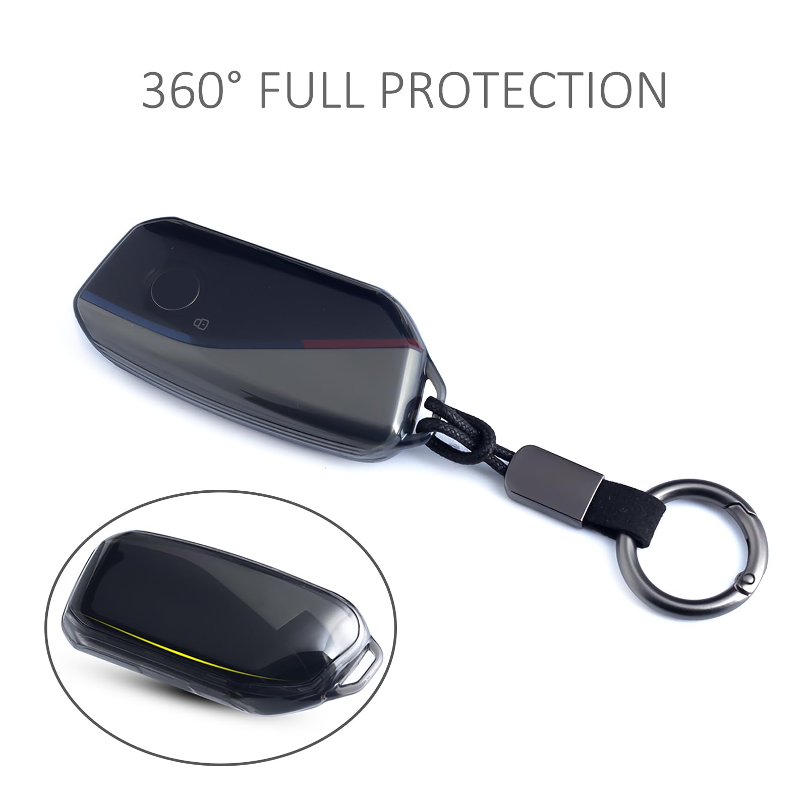 MIHUMIMO Car Key Fob Cover Case Keychain Compatible with BMW X1 X2 X3 X5 X6 X7 530i 540i 740i iX XM i5 i7 2023 2024 2025 Transpa