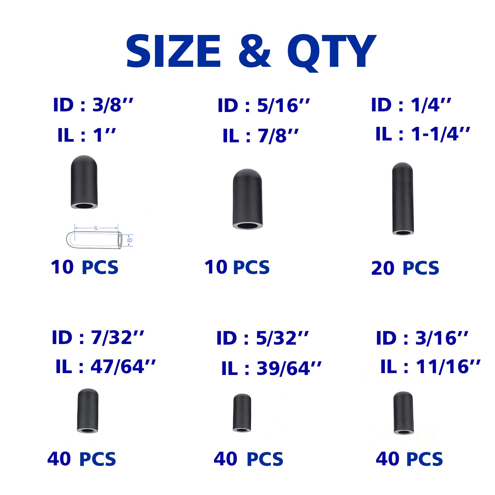 Busy-Corner 160 Pieces Vacuum Cap Assortment, Rubber, Dropper Id From 5/32'' To 3/8'' Sizes, Hose Caps Kit For Carburetor, Manif