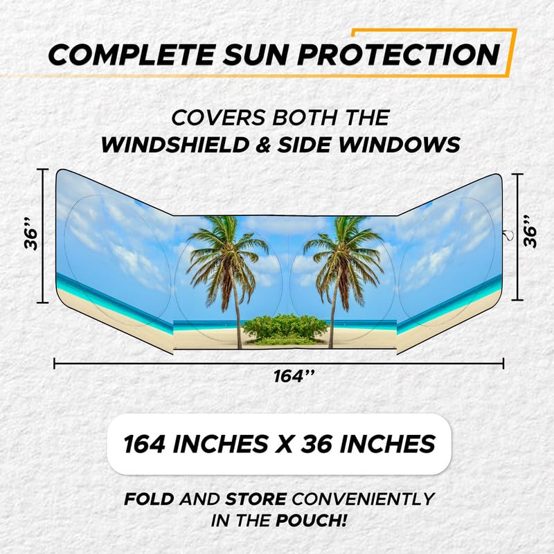 Econour Semi-Truck Printed Sun Shade For Windshield And Side Windows | 2 Tropical Tree 240T Sunshade To Block Uv/Sun Heat Rays |