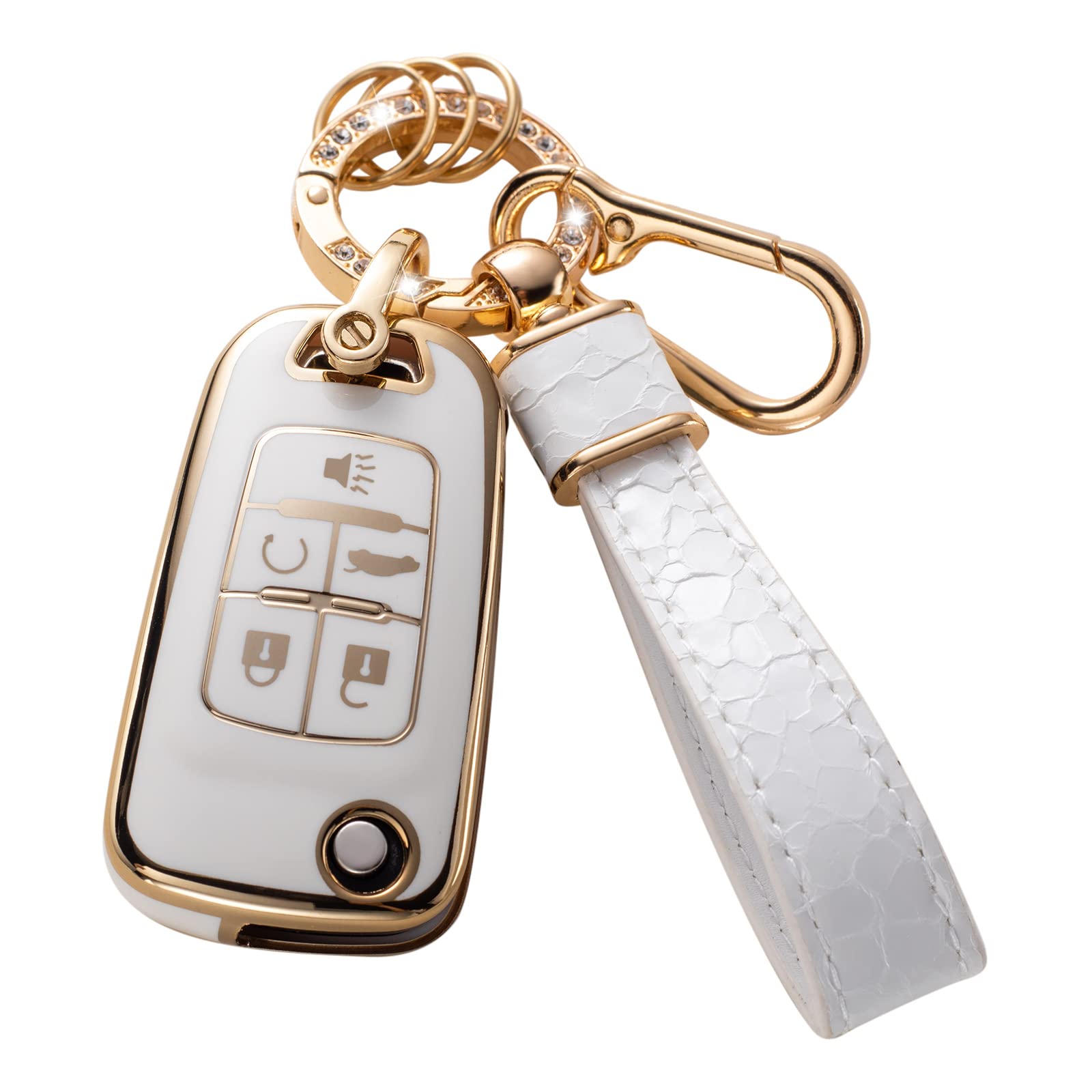 Cacarlike For Chevy Key Fob Cover With Chevy Keychain, Car Key Fob Case Compatible With Chevrolet Equinox Camaro Cruze Malibu So