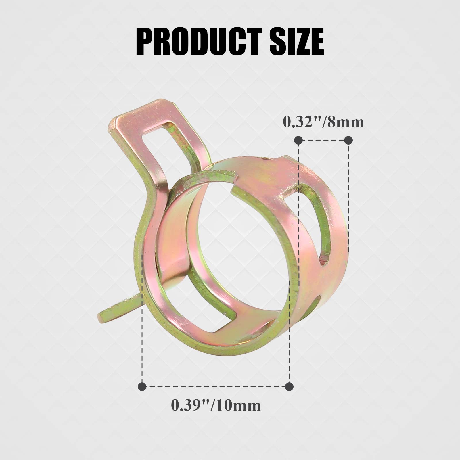 Rierdge 60 Pcs 10Mm Id Spring Band Type Clamps, 3/8'' Fuel Hose Clamps Fasteners, Golden Spring Hose Clip For Fuel Hose Line Wat