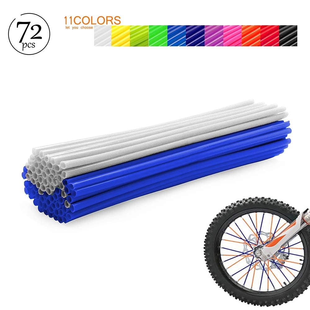 Baione Worldmotop Mixed 72Pcs Dirt Bike Spoke Covers Wheel Spoke Wraps Wheel Rim Spoke Skins Universal For Yamaha Honda Bmw Suzuki Kawasaki Wheelchair-Spoke Sleeves For Dirtbike (Blue+White)