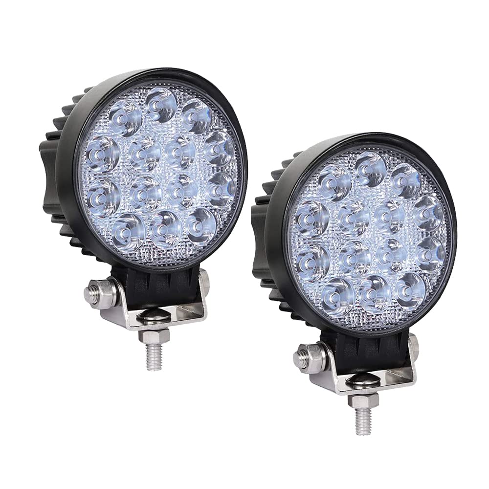 42W Led Round Light, 4.5Inch Led Light Pods, Flood Round Lights Off-Road Lights Led Lights Fit For Trucks Off-Road Vehicle Atv Suv Utv 4Wd Boat Tractor/Spot(2Pcs)