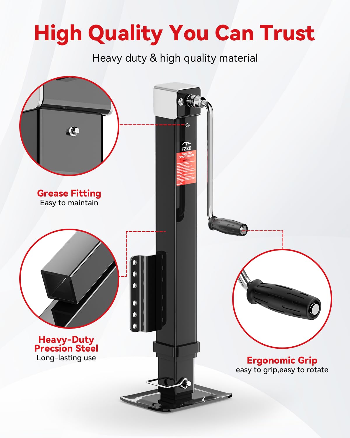 FZZD 8000 lbs Heavy Duty Trailer Jack, 20-24V Cordless Drill Compatible,28.6'' Lift, for Utility, Yacht, Boat Trailer Jack,Black