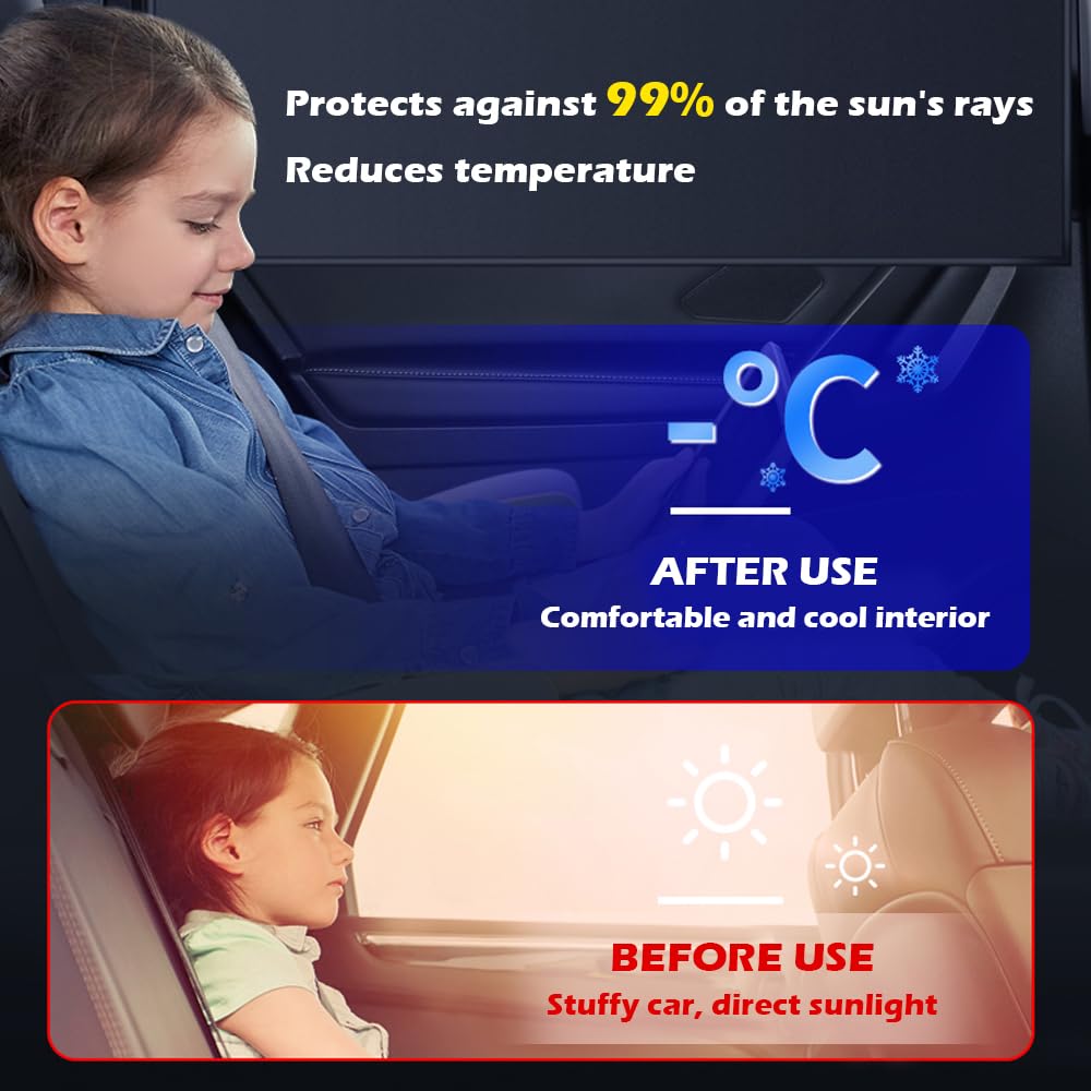 2PCS Holographic Rear Car Window Shades,Magnetic Car Window Covers for Blocking Sunlight to Lower The Temperature Inside The Car