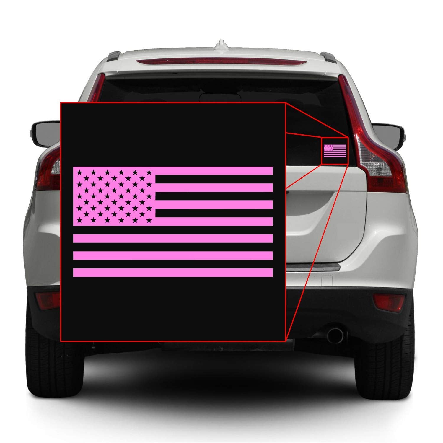 American Us Flag [Pick Color/Size] Vinyl Decal Sticker For Laptop/Car/Truck/Window/Bumper (18In X 10In, Matte Pink)