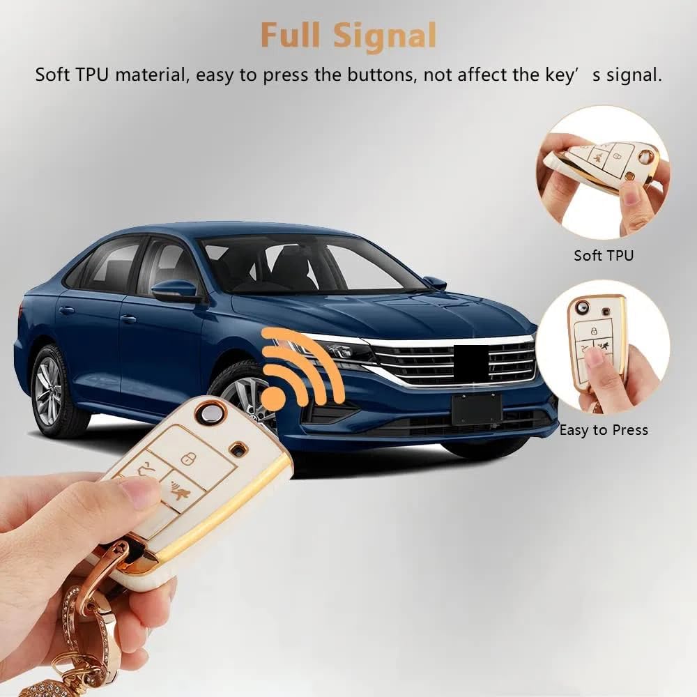 Pifoog Key Fob Cover For Volkswagen Vw Accessories Soft Tpu Car Keys Shell Case Full Protection Bling Chain Landyard Fit Vw Tigu