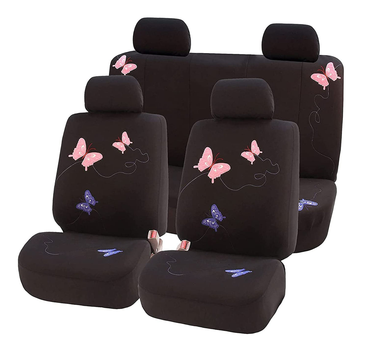 Fh Group Car Seat Covers Full Set Butterfly Cloth - Universal Fit Automotive Seat Covers, Low Back Front Seat Covers, Solid Back