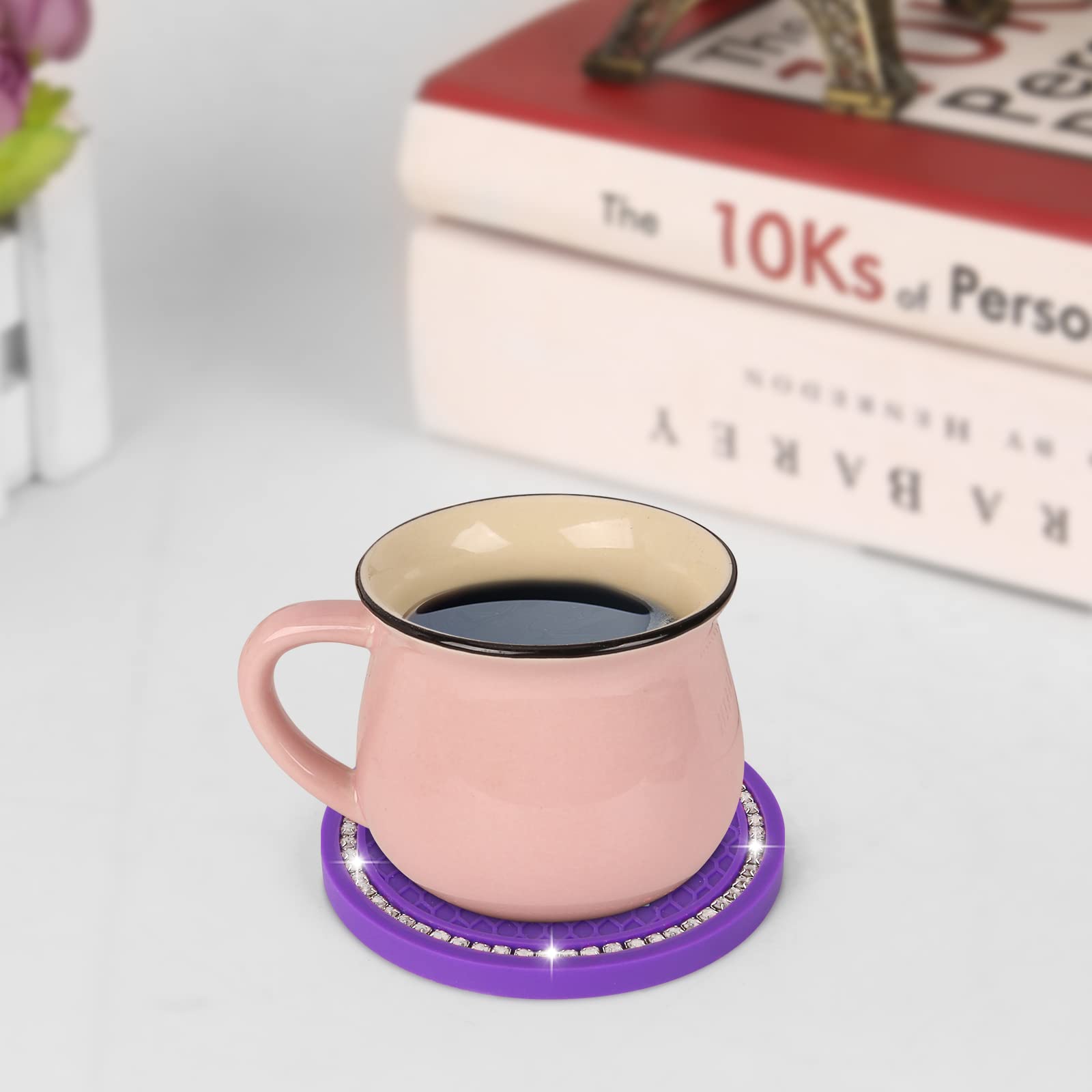 2 Pack Bling Car Cup Coasters Universal - 2.75 Inch Silicone Anti Slip Crystal Rhinestone Rubber Pad Set Round Auto Drink Coaste