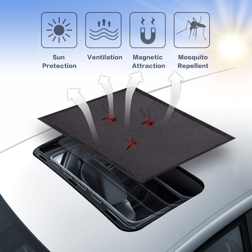 Vargtr Car Sunroof Sunshade, Sun Shade Magnetic Net,Car Roof Cover For Overnight Camping,Breathable Mesh Magnetic Sunroof Screen