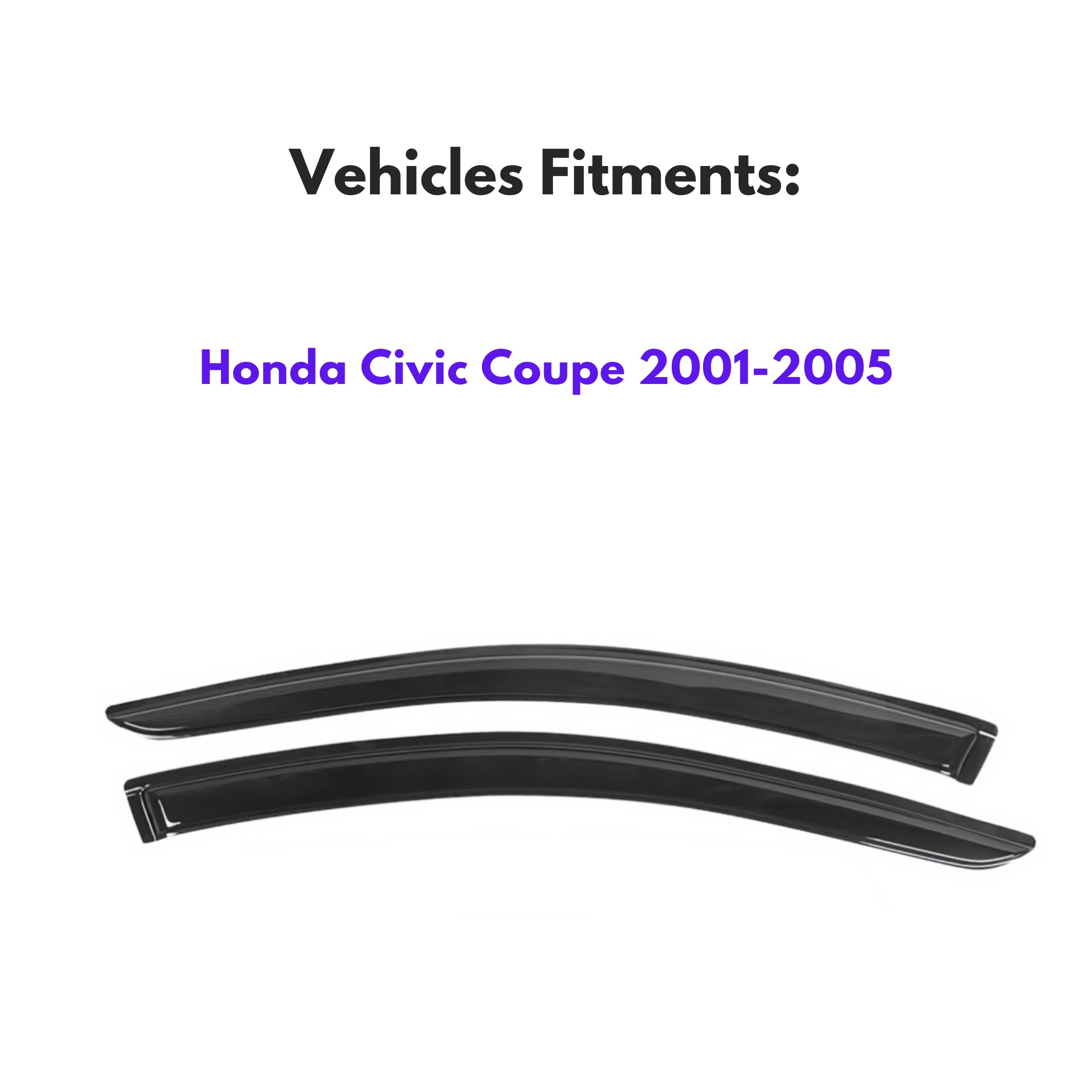 Ig Window Visor For Honda Civic Coupe 2001-2005, Rain Guard Tape-On Extra Durable Sun Wind Side Vent Window Deflector Mugen Styl