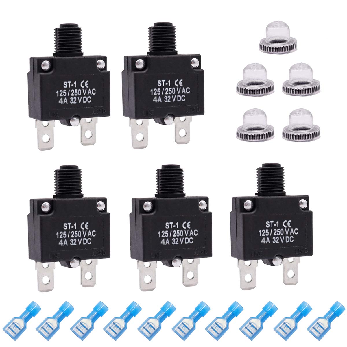 mxuteuk 5Pcs 4Amp Circuit Breakers Push Button Manual Reset 125/250V AC 32V DC,Overload Protector Switch Thermal Circuit Breaker