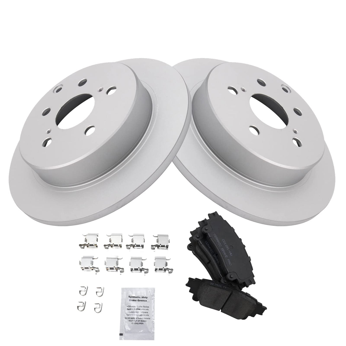 Trq Rear Brake Pad & Rotor Kit Brake Pads Brake Rotor Ceramic Premium G-Coated Compatible With 2016-2019 Toyota Mirai 2012-2017