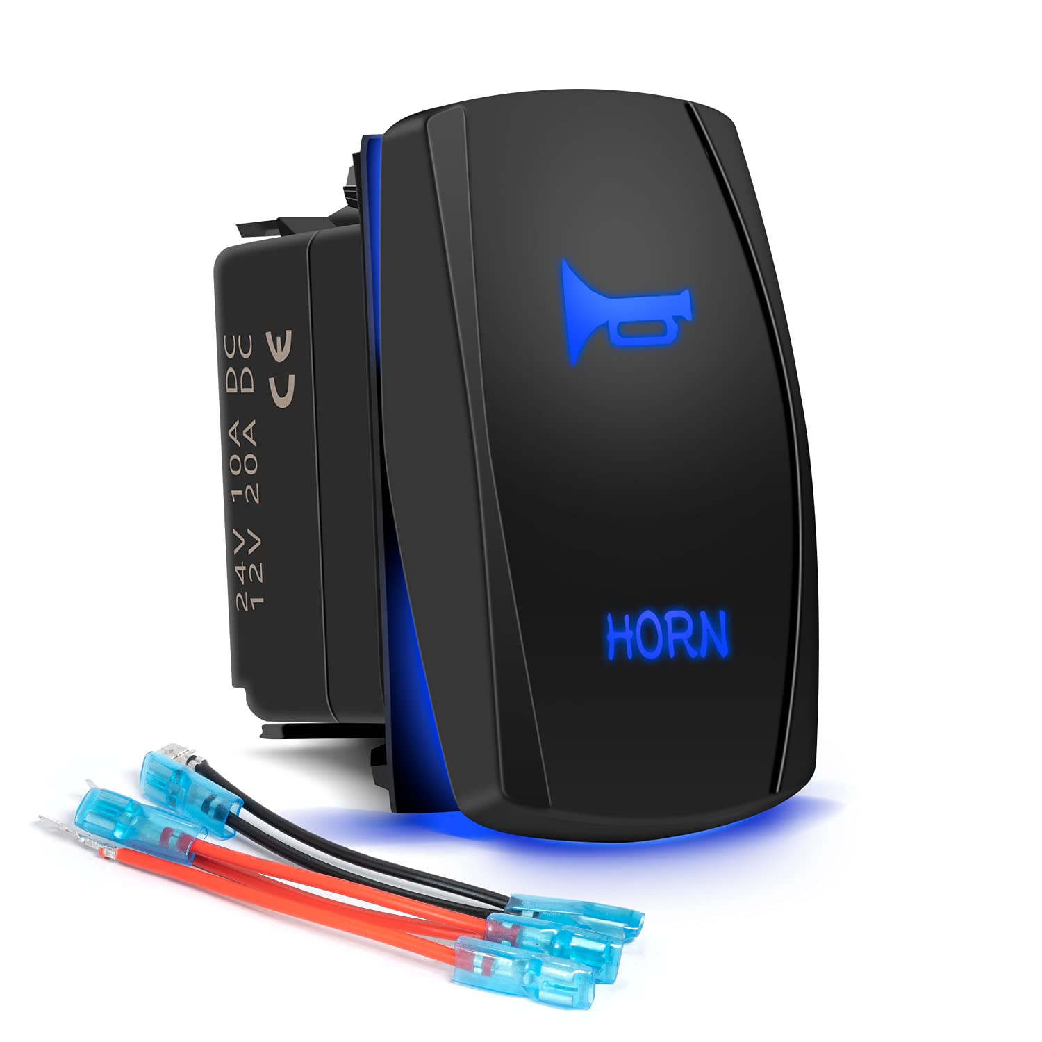 Horn Momentary Rocker Switch 5Pin Laser On/Off Blue Led Light 20A/12V 10A/24V Toggle Switch With Jumper Wires Set For Automotive
