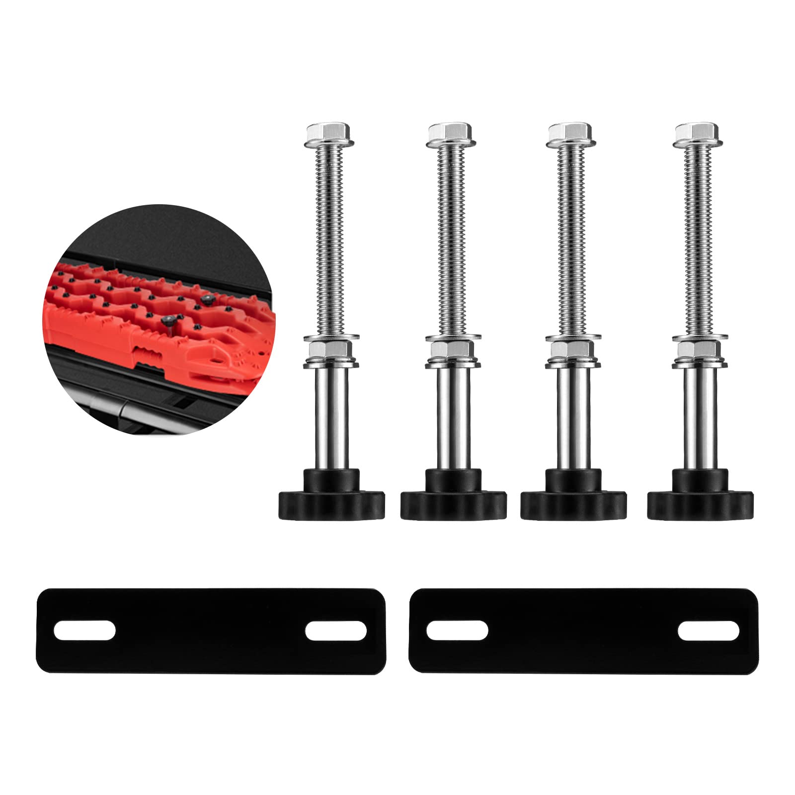 FIERYRED Traction Board Mount Pins, Anti-Rust Kit for 4.72"-6.69" Hole Spacing, Black, Model K-BI-RTK-TMP-VOR,