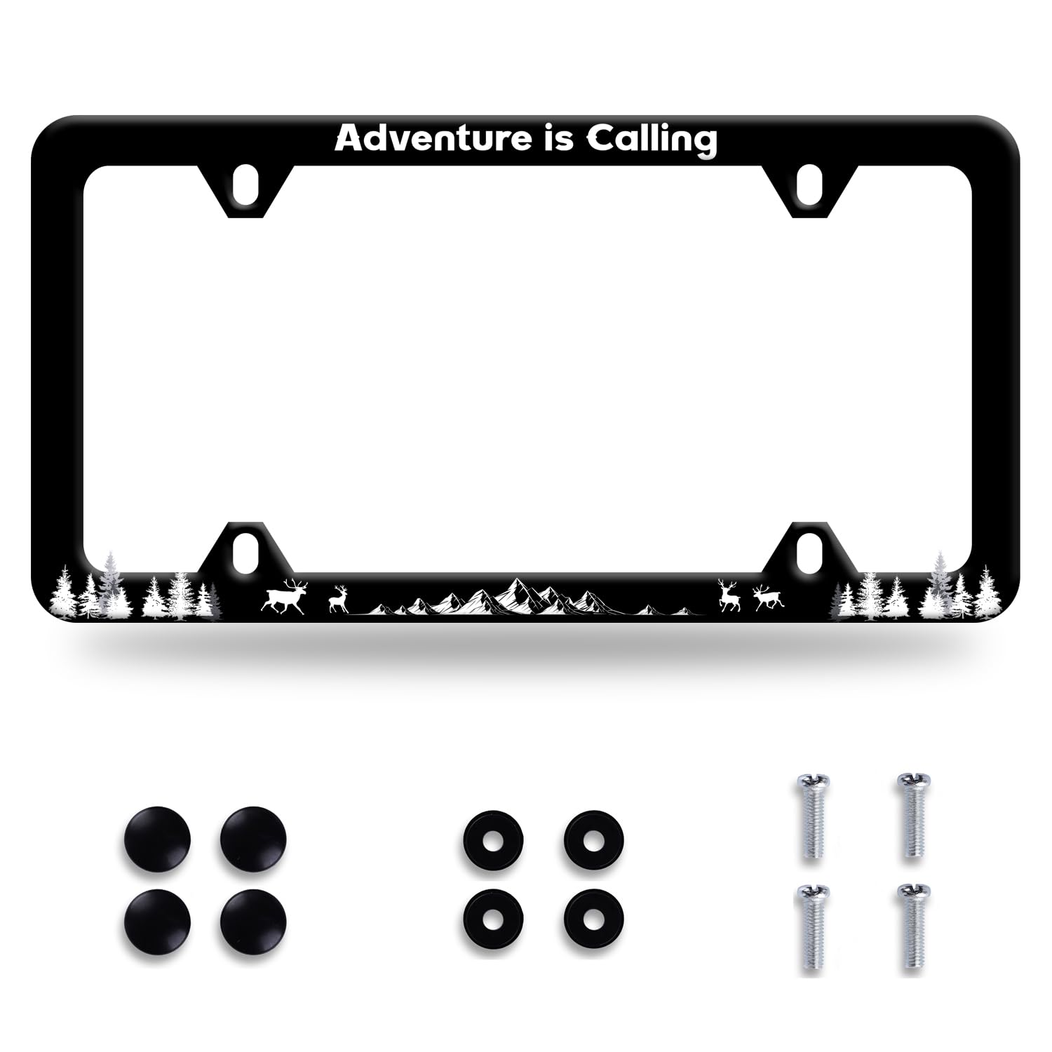 Adventure Is Calling License Plate Frame Mountain Forest Camping License Plate Colorful Stainless Steel Auto Funny License Plate