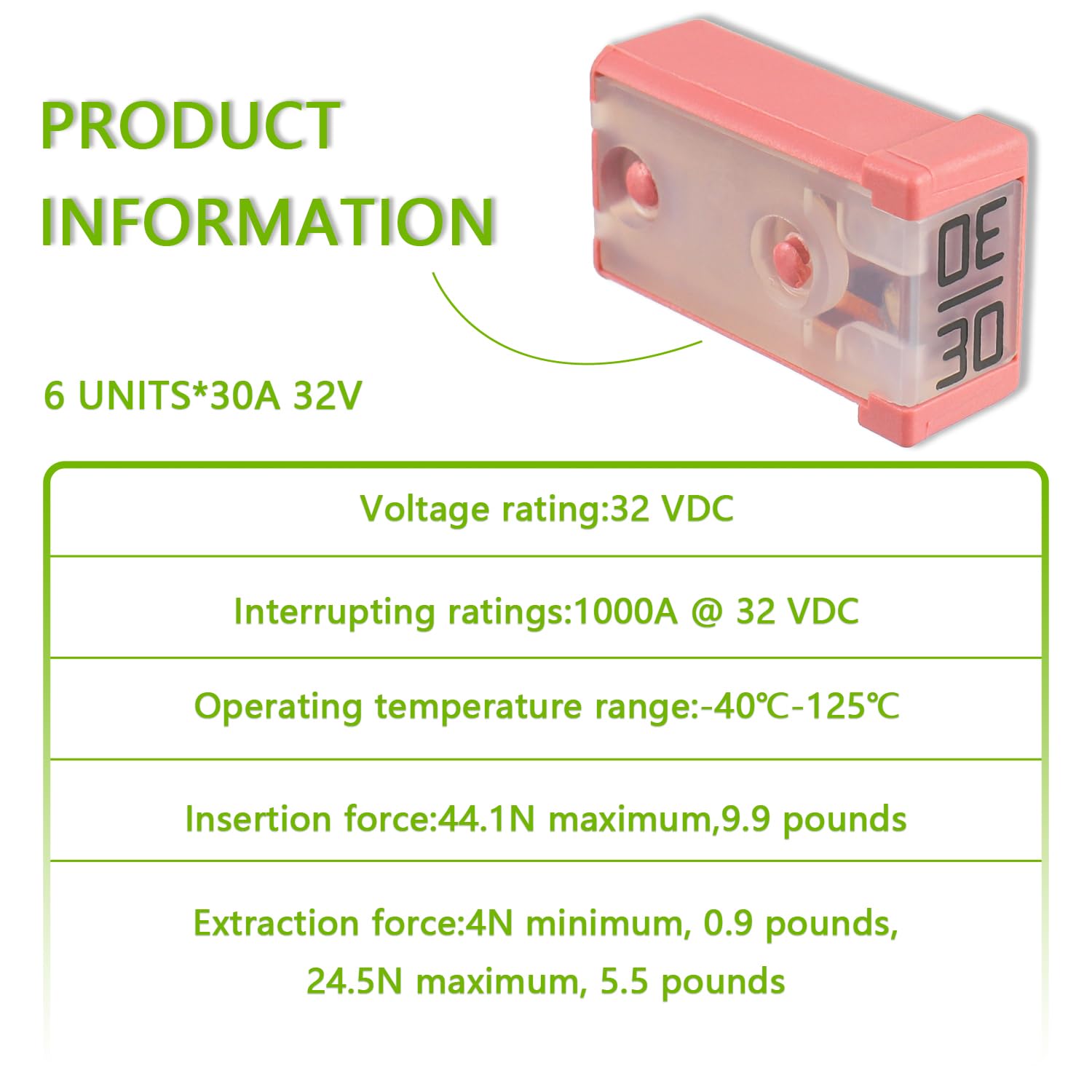 EPLZON 30A 32V Mini Automotive MCASE Shaped Cartridge Fuse Kit(Pack of 6pcs,30A)