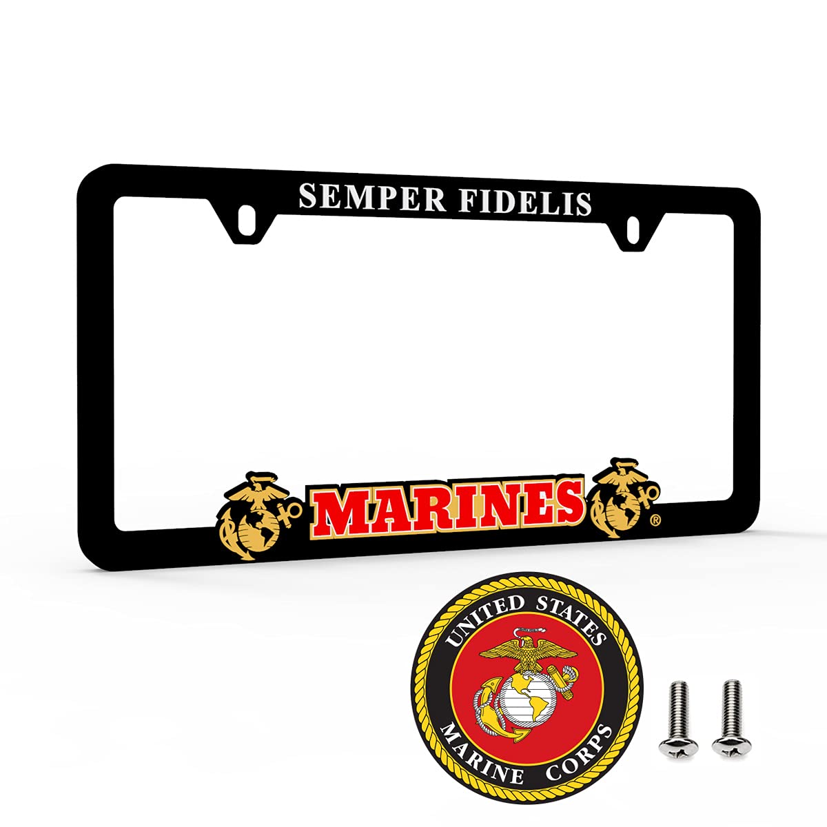 Officially Licensed Marine Corps Usmc Car License Plate Frame/Universal Fit/Weatherproof Abs Plastic/Decal And Mounting Screws I