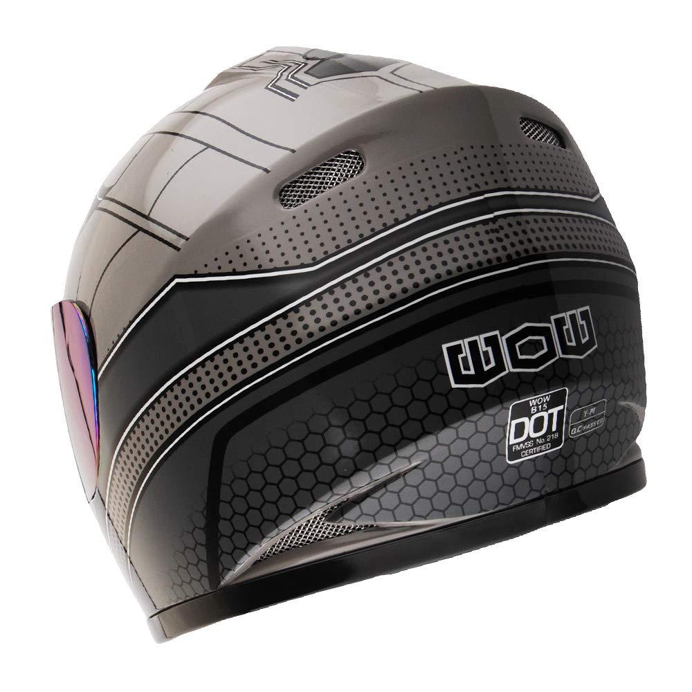 Wow Youth Motorcycle Full Face Helmet Street Bike Bmx Mx Kids Spider Black + Mx Skeleton Glove Bundle