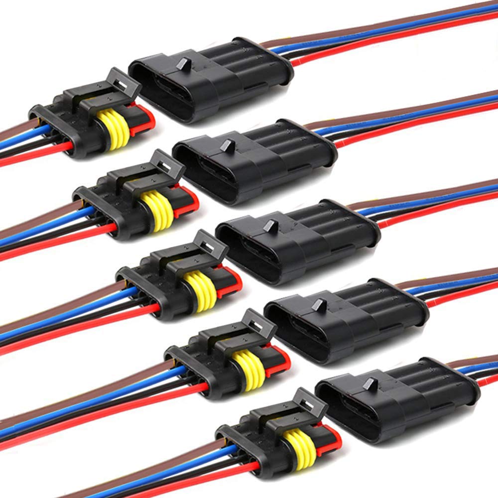 Yetor 16 Awg Way Car Waterproof Electrical Connector,4 Pin Plug Auto Electrical Wire Connectors Marine For Car, Truck, Boat, And Other Wire Connections.(5 Pack)¡