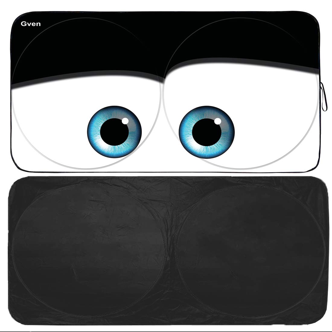 Gven Windshield Shade, Car Sun Shade For Front Windshield Funny Car Eyes Sunshades Sun Visor Protector Blocks Uv Rays Foldable 210T Keep Your Vehicle Cool (Eyes-Black, Standard)