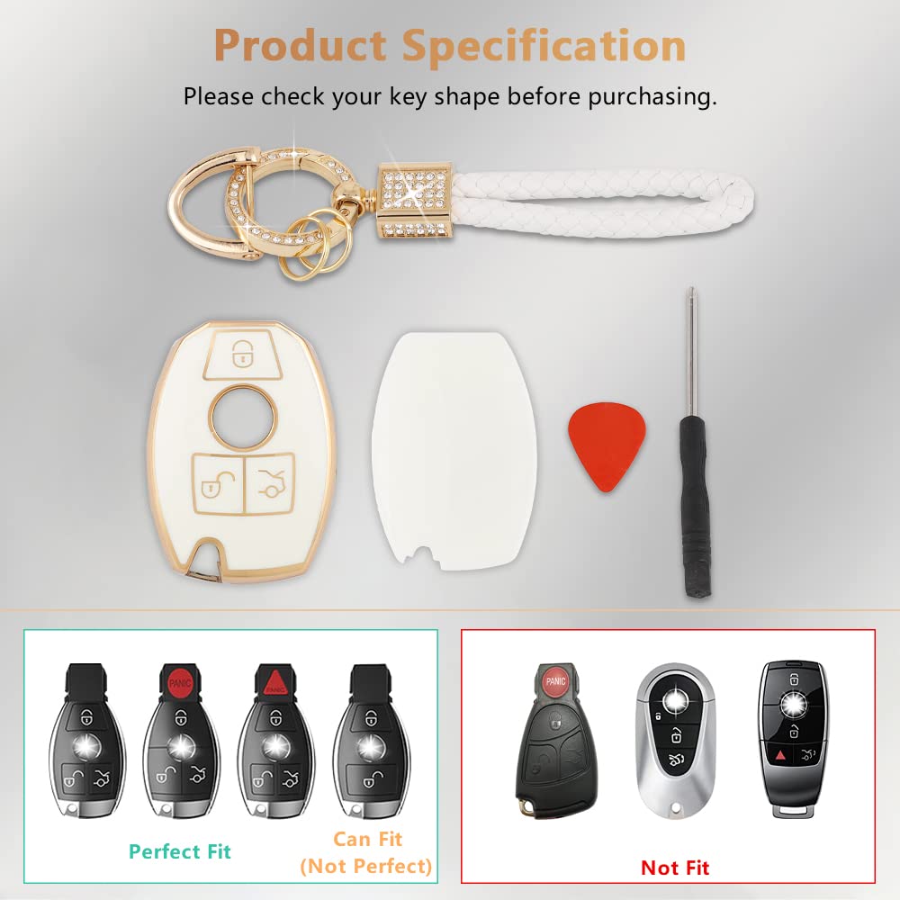 PIFOOG for Mercedes Benz Key Fob Cover Key Chain Girly Women TPU Keys Shell Case 3 Buttons Protector Accessories for Mercedes C