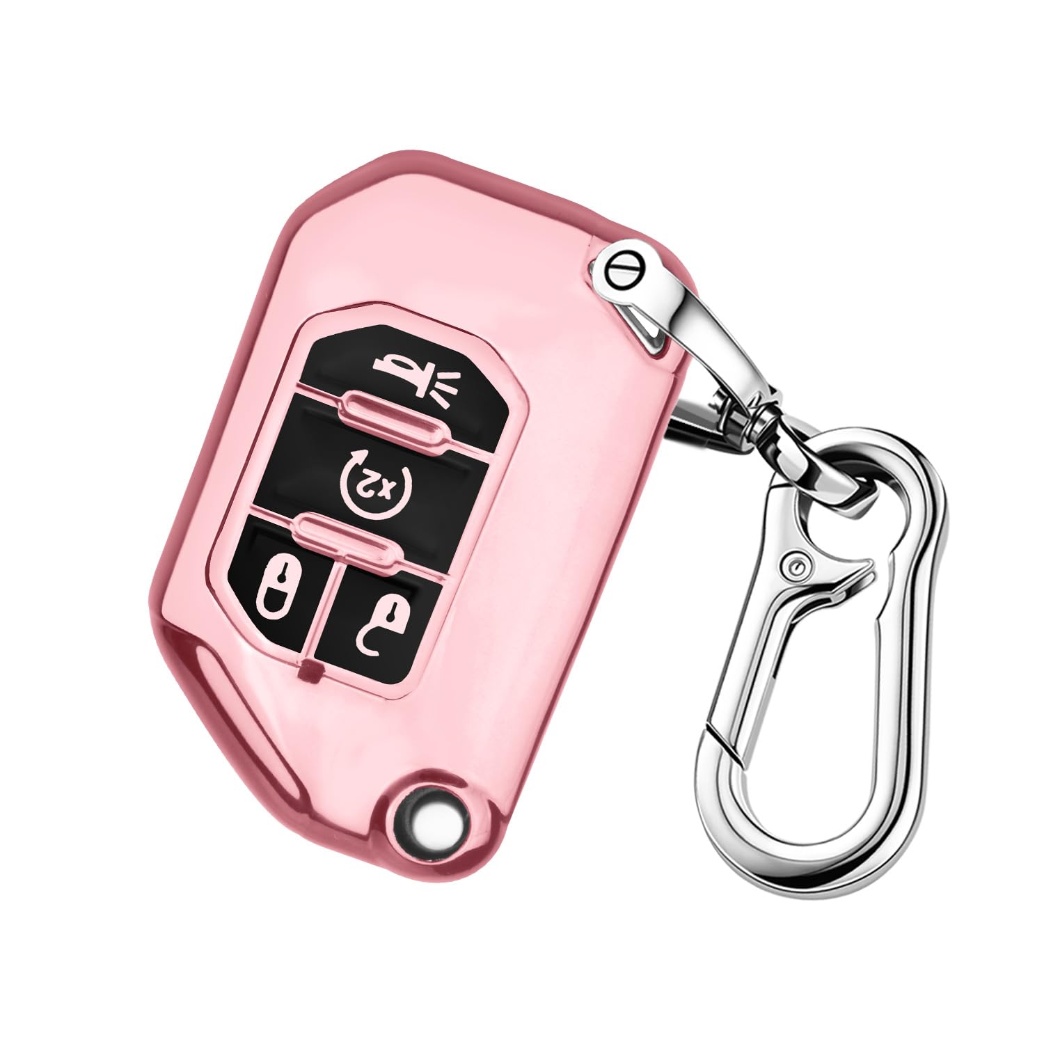 QBUC Jeep Key Fob Cover With Keychain, Flip Key Case Protector for 2018-2024 Wrangler JLU JL 2020-2023 Gladiator Rubicon JT (Pin