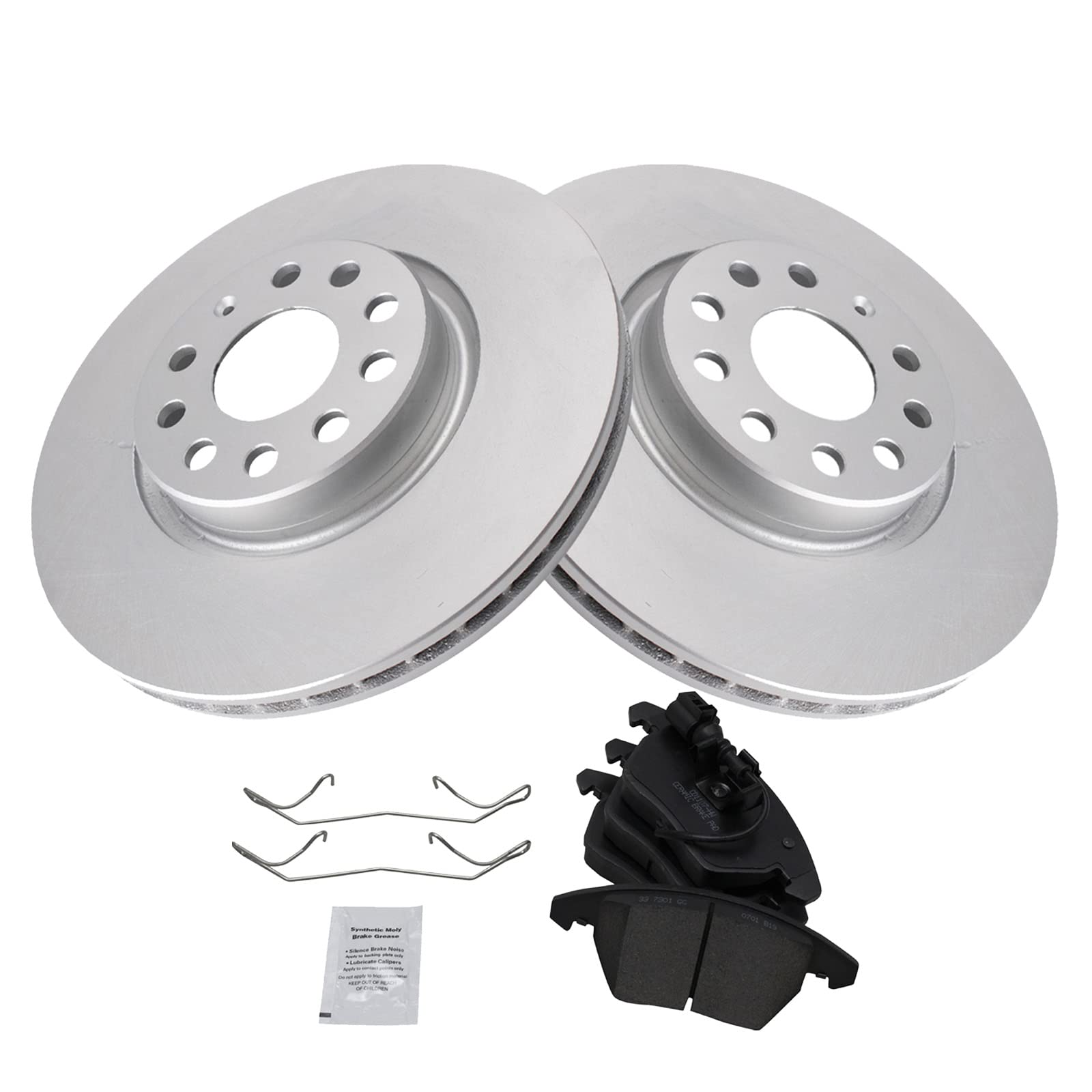 Trq Front Ceramic Brake Pad & Coated Rotor Set Compatible With A3 Tt Vw Eos Jetta Gti Passat