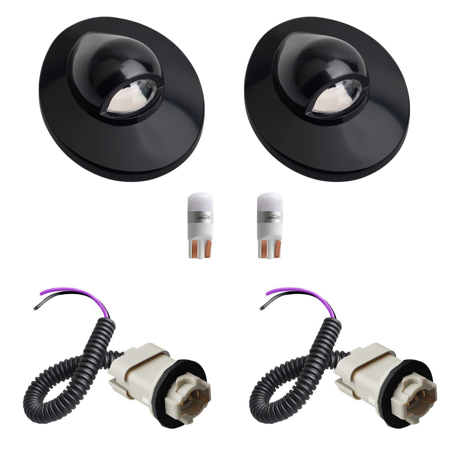 Hercoo Led License Plate Light Lens Lamp Socket Wiring Harness Black Housing Compatible With 1999-2015 F150 F250 F350 F450 F550