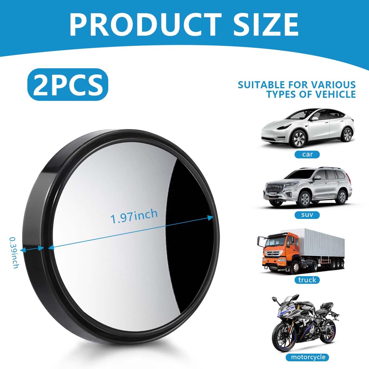 Obtanim 2 Pack Blind Spot Mirror 2 Inch Angle Adjustable Hd Glass Round Side Rear View Convex Mirror Accessories With Frame For