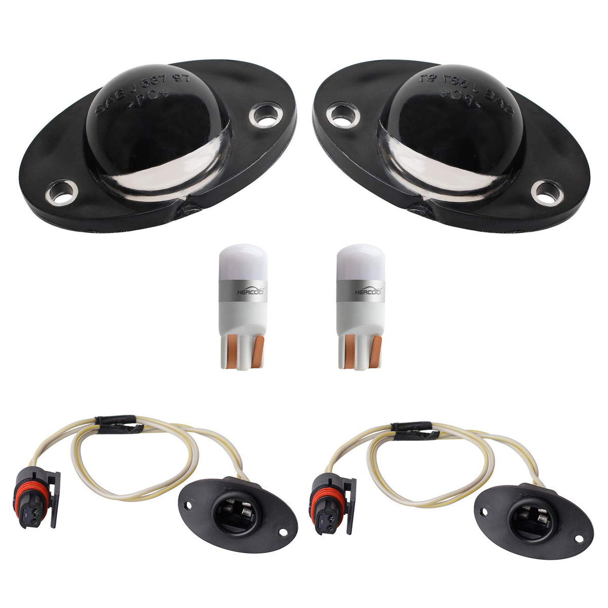 Hercoo Led License Plate Light Lens Rear Lamp Socket Wiring Harness Pigtail Black Housing Compatible With 1994 1995 1996 1997 19