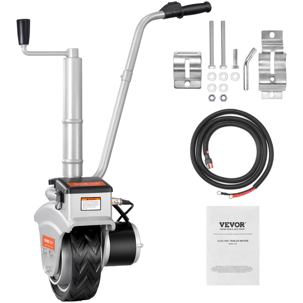 Vevor Electric Trailer Dolly, 5000Lbs Towing Capacity, 350W 12V Trailer Jockey Wheel With 22 Ft/Min Moving Speed, 12''-24.8'' Adjustable Clamp Height & 8'' Rubber Tire, For Moving Trailer Caravan Boat
