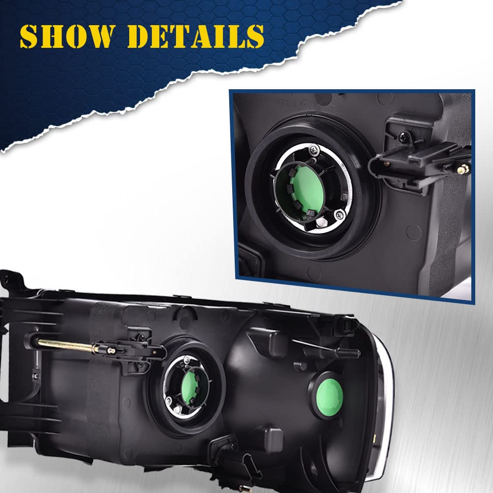 CHEDA Headlights Assembly for 2002-2009 Dodge Ram 1500/2500/3500 - Clear Lens, Chrome Housing, Clear Reflector, High-Performance Lamps