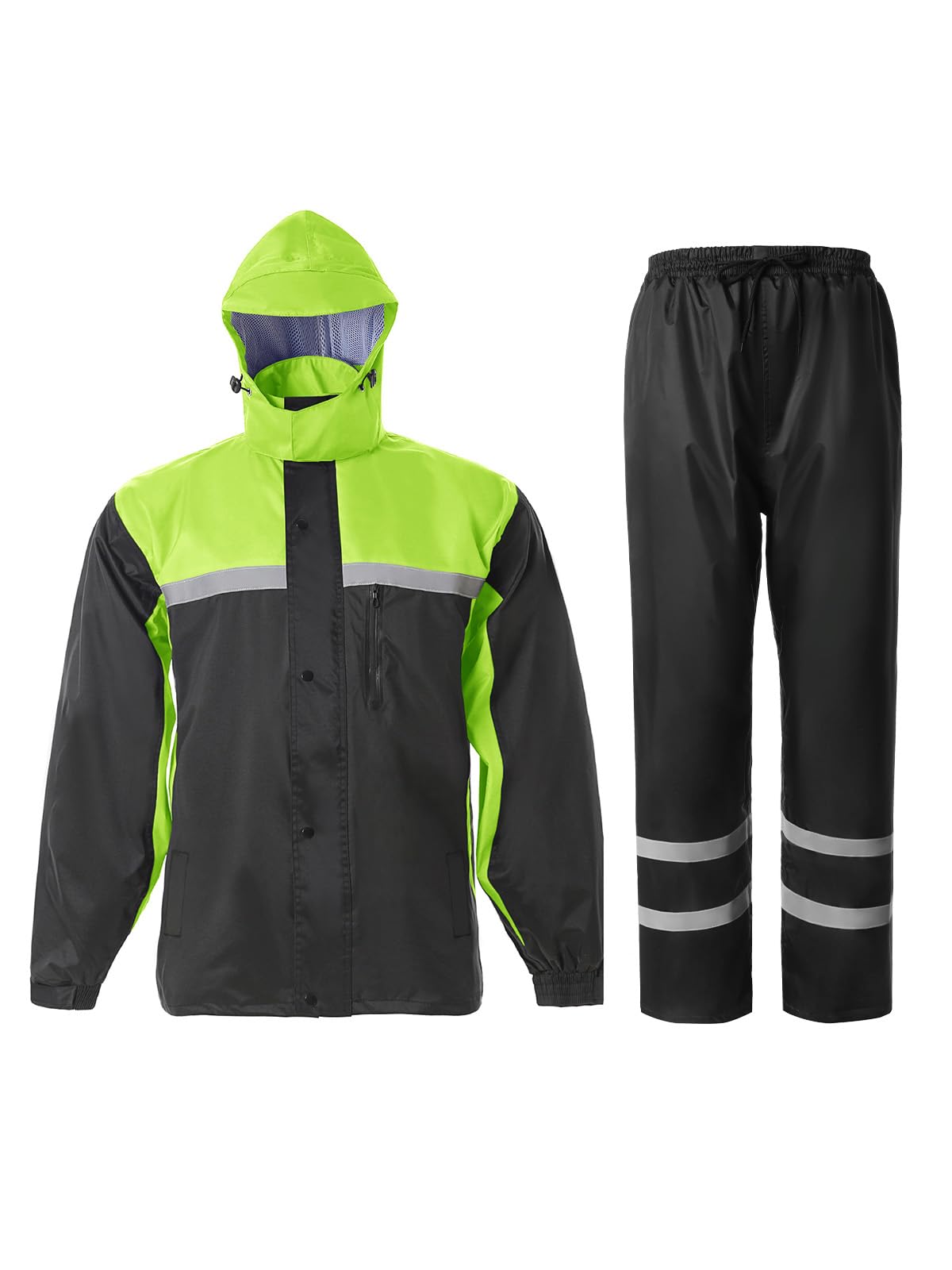 Saphirose Men And Women'S Rain Suit High Visibility Reflective Work Rain Jacket Pants For All Sport Farm Fishing Motorcycle (Black/Green,Medium)