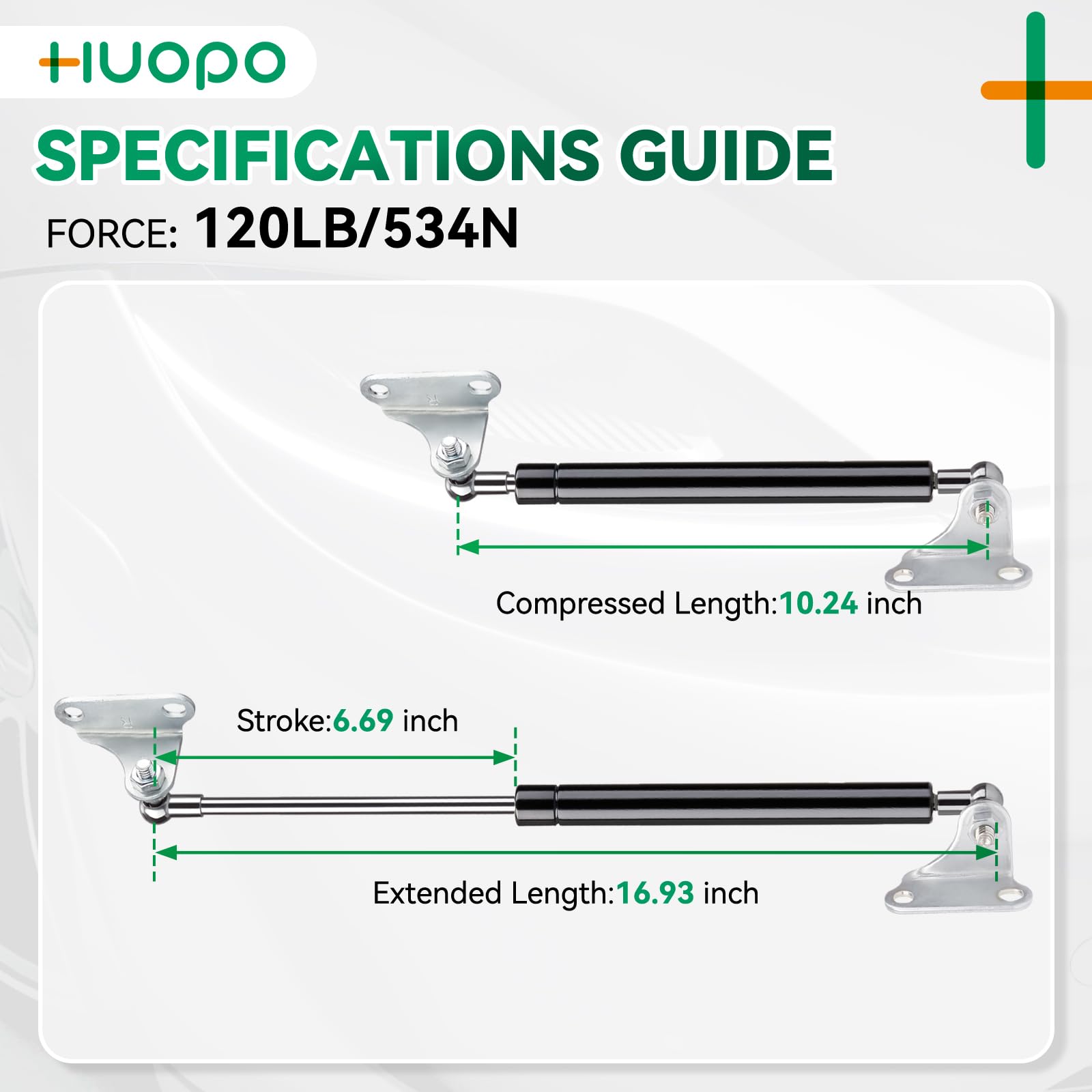 Huopo 17 Inch 120 Lb/534 N Gas Shock Strut Spring Lift Support For Rv Bed Door Storage Cover Lids Floor Hatch Boat Shed Window C