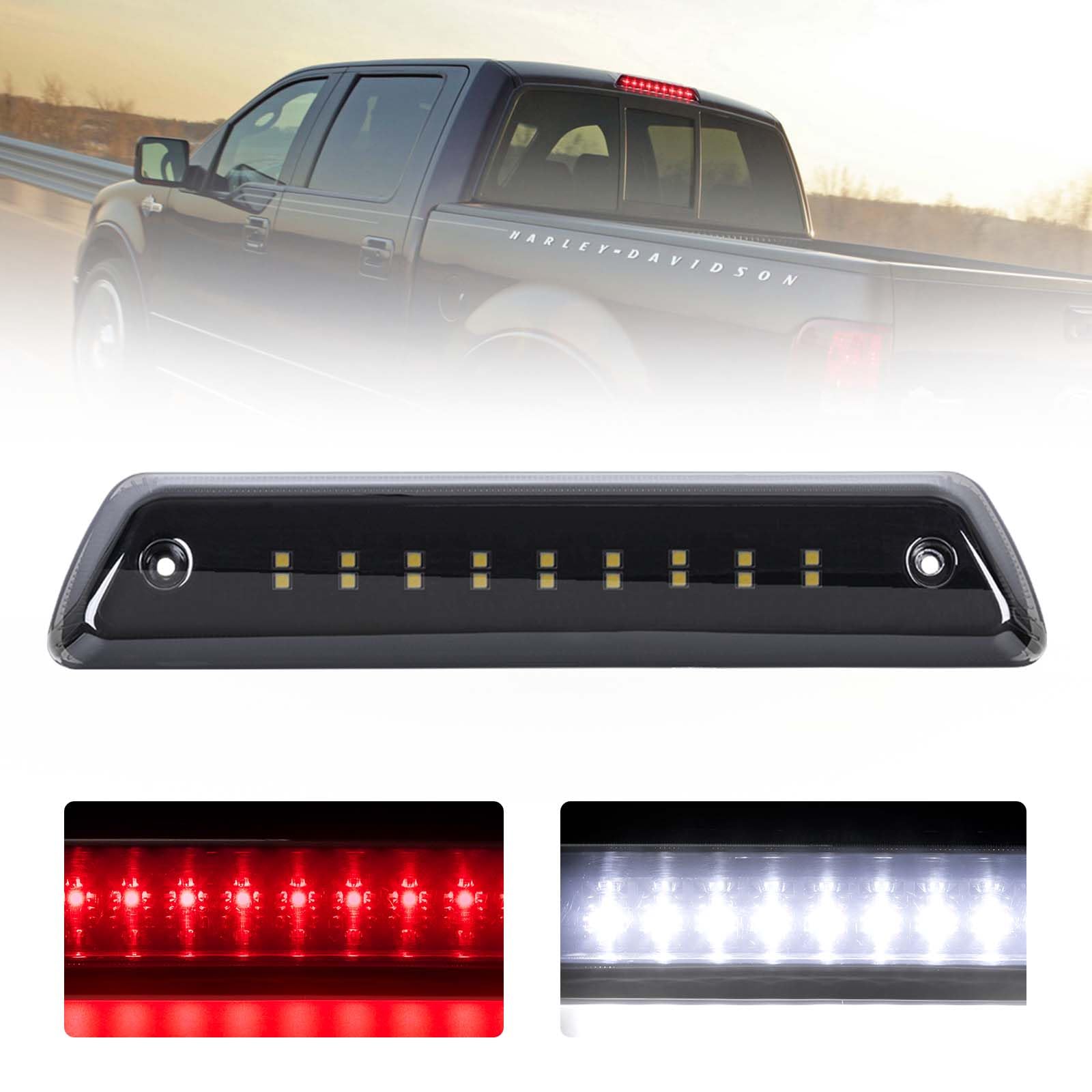 FIERYRED Third Brake Light - Smoked, IP67 Waterproof, Compatible with 2009-2014 Ford F150, Black Plastic