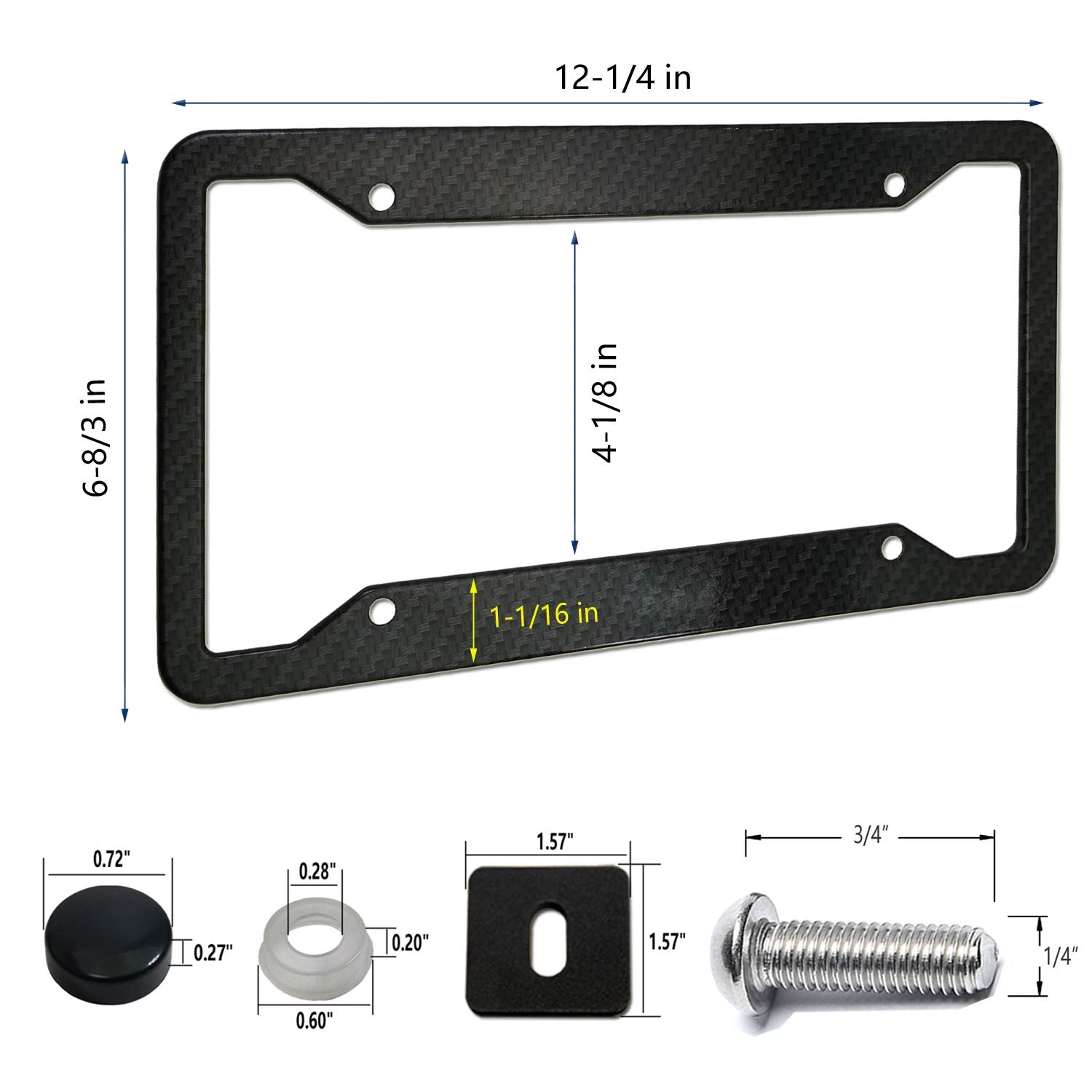 Aootf Carbon Fiber License Plate Frames-Metal Aluminum Plate Frames Front & Rear 2Pcs 4 Holes Black Car Tag Covers Holders With Stainless Steel Screw Caps