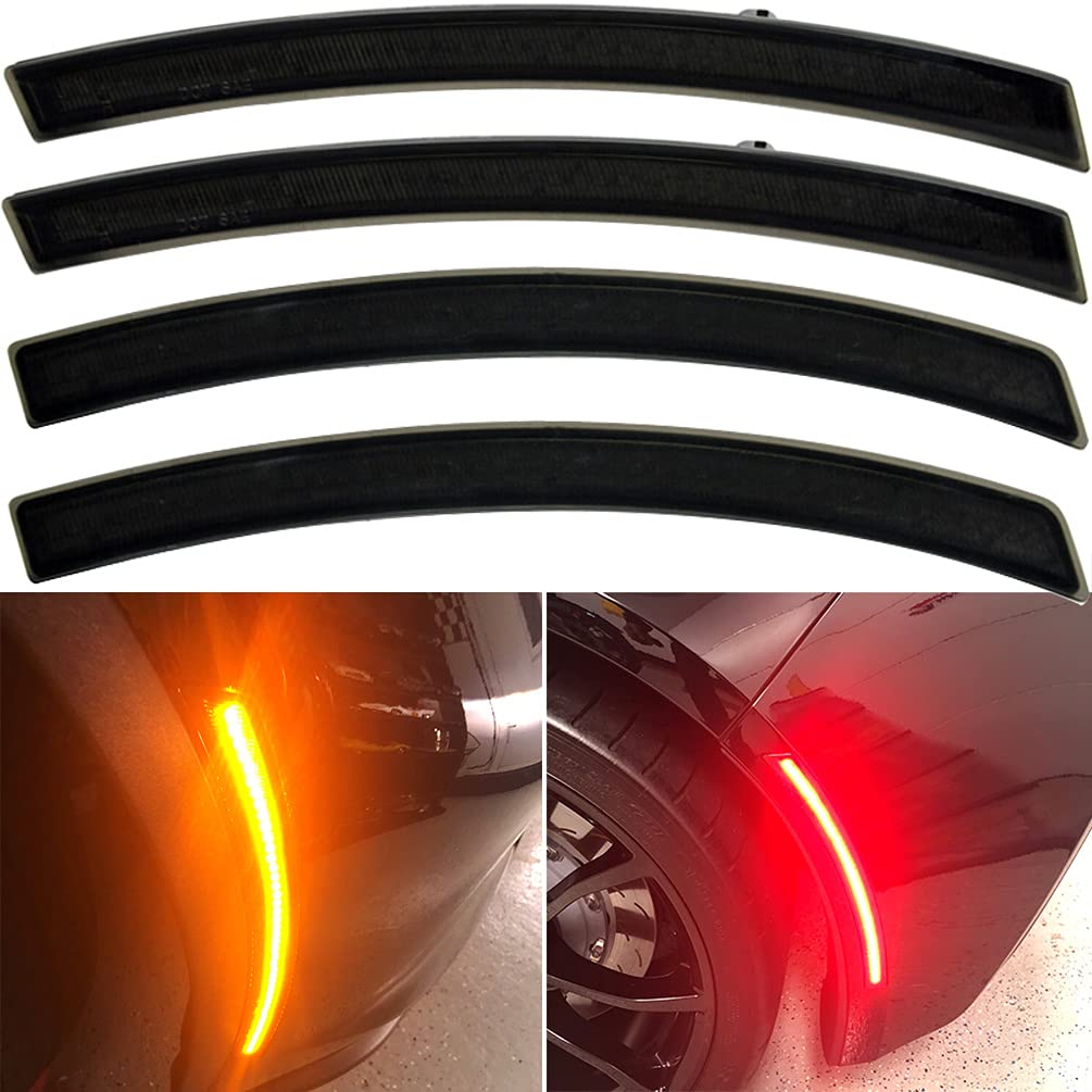 Njsbyl Smoked Lens Corvette C7 Led Front Rear Side Marker Lamps For 2014 2015 2016 2017 2018 2019 Chevy Corvette Grand Sport Stingray Z06 Zr1 Red Amber Led Turn Singal Light Kits Sidemarker Lamps