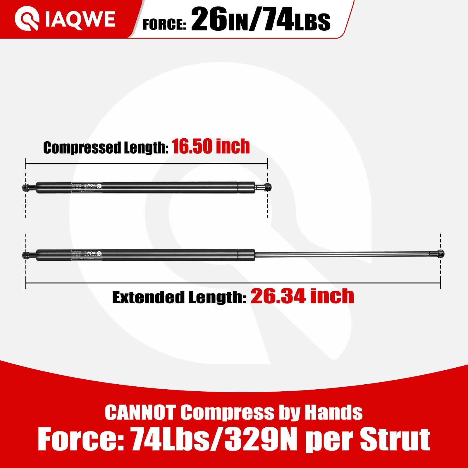 C1612492 26 Inch 74Lbs/329N Gas Struts Shock Spring Heavy Duty For Snugtop Are Leer Tonneau Cover Truck Cap Rv Bed Floor Hatch B