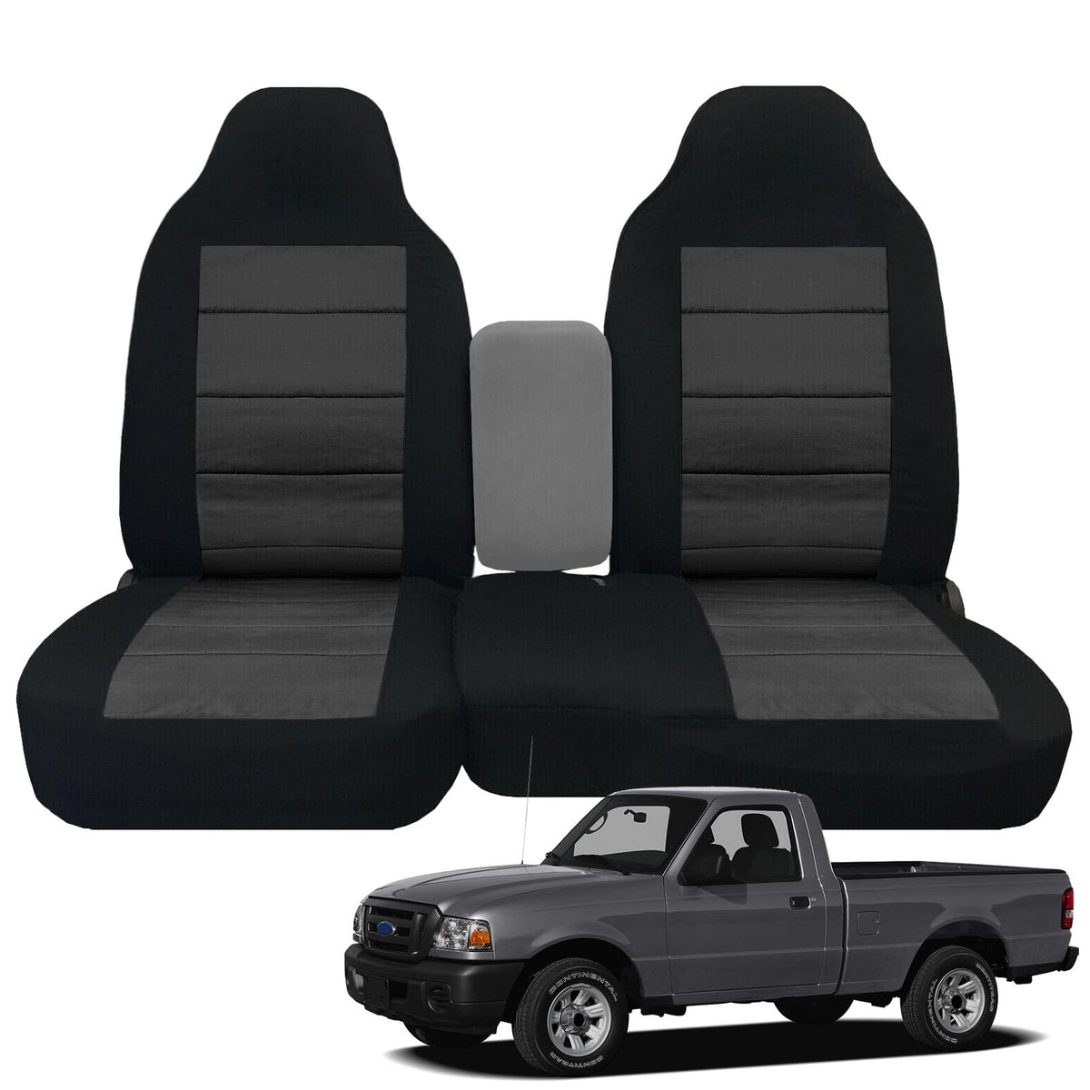 Custom-Fit Front Seat Covers Without Console Replace for 2004-2012 Ford Ranger Pickup 60/40 High Back Seats, Knitted Fabric Comp
