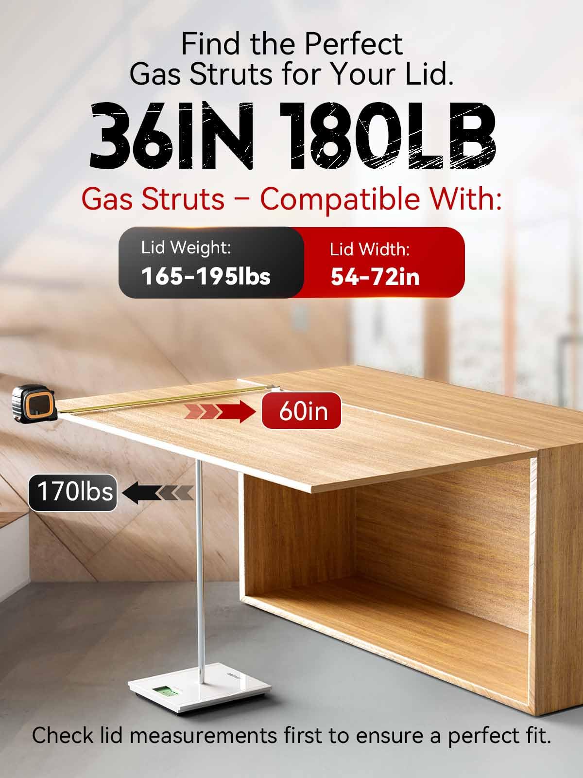 Vepagoo 36 Inch 180Lb/801N Gas Struts Shock Spring With Mounting Brackets, Lift Supports For Rv Bed Heavy-Duty Lid Box Trailer C