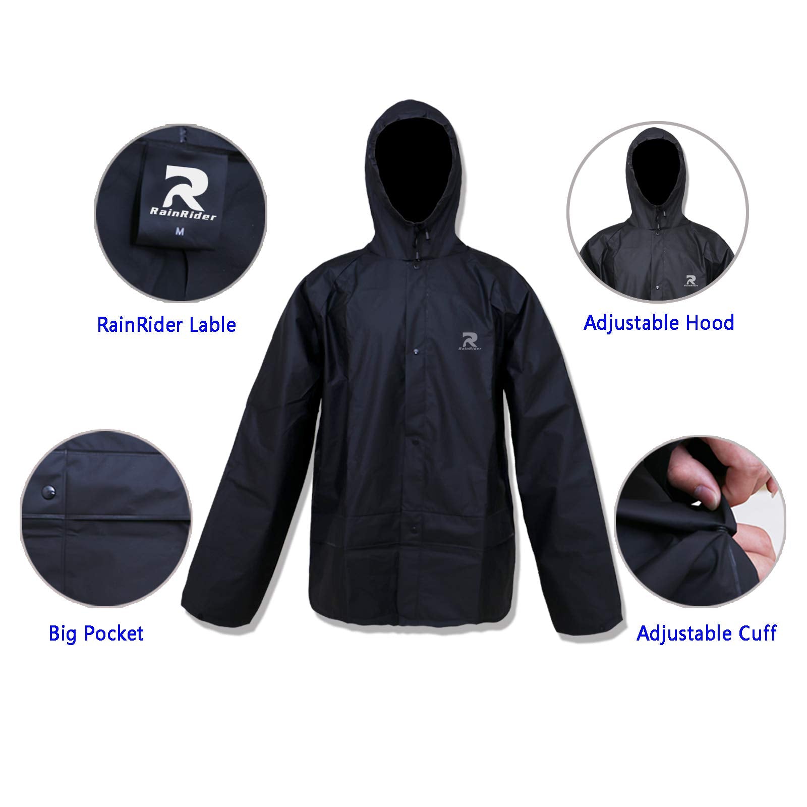 Ultra-Lite Rain Suit For Men Women Waterproof Protective Rain Coat With Pants 2 Pieces Rain Gear(Black,Xl)