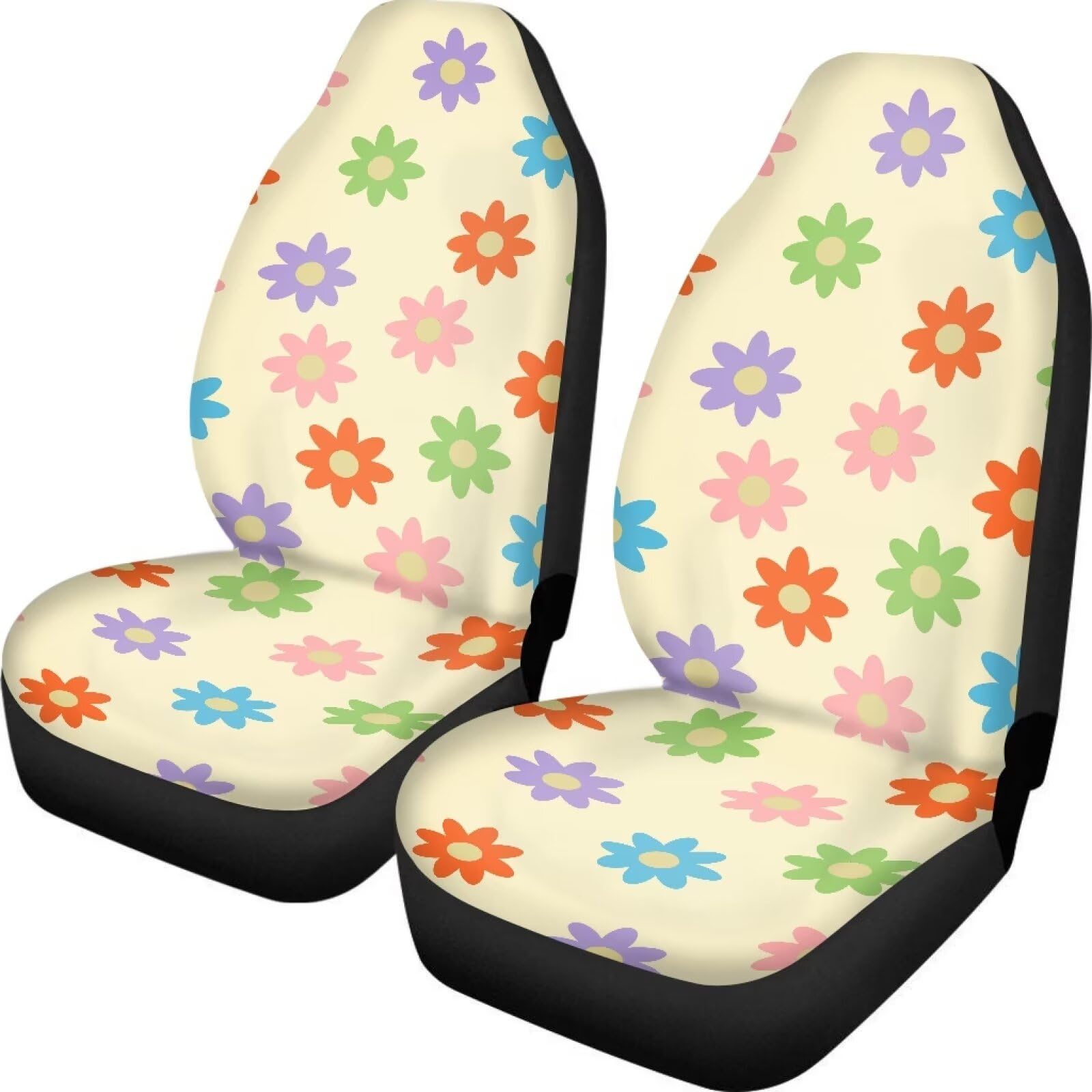 Fuibeng 2 Pack Aesthetic Hippie Flower Car Seat Covers For Women,70S 80S Boho Groovy Floral Seat Cover For Front Seats,Washable