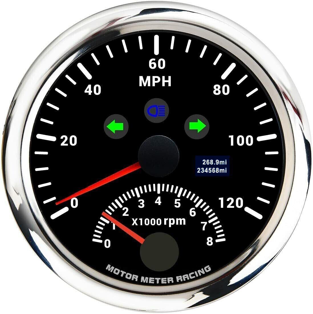 Motor Meter Racing W Pro 85Mm 3-3/8'' 2 In 1 Gps Speedometer Tachometer Digital Odometer Mileage & Trip Meter With Turn Signal H