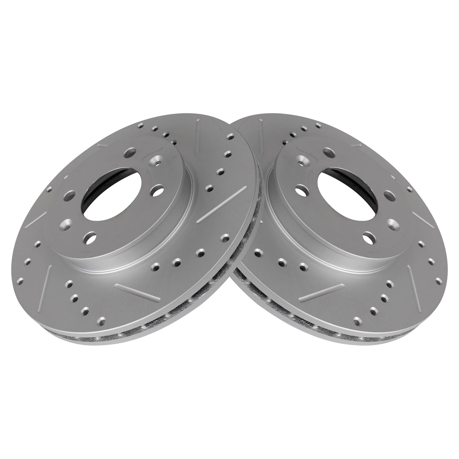 Trq Front Performance Brake Rotors Set Premium G-Coated Cross Drilled & Slotted Compatible With 2006-2011 Hyundai Accent Kia Rio