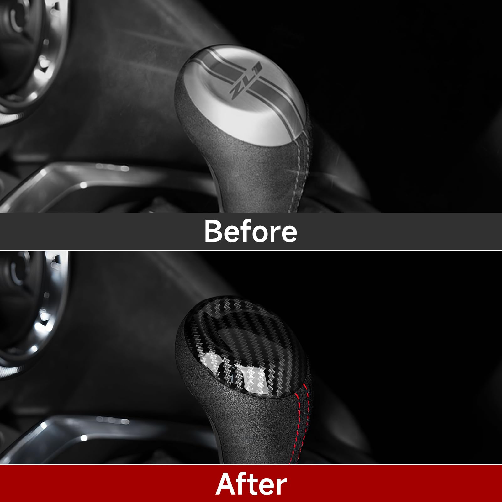 Youtaiche Car Gear Shift Knob Sticker ABS Carbon Fiber Decal Interior Trim Cover for Chevrolet Camaro 2016 2017 2018 2019 2020 2