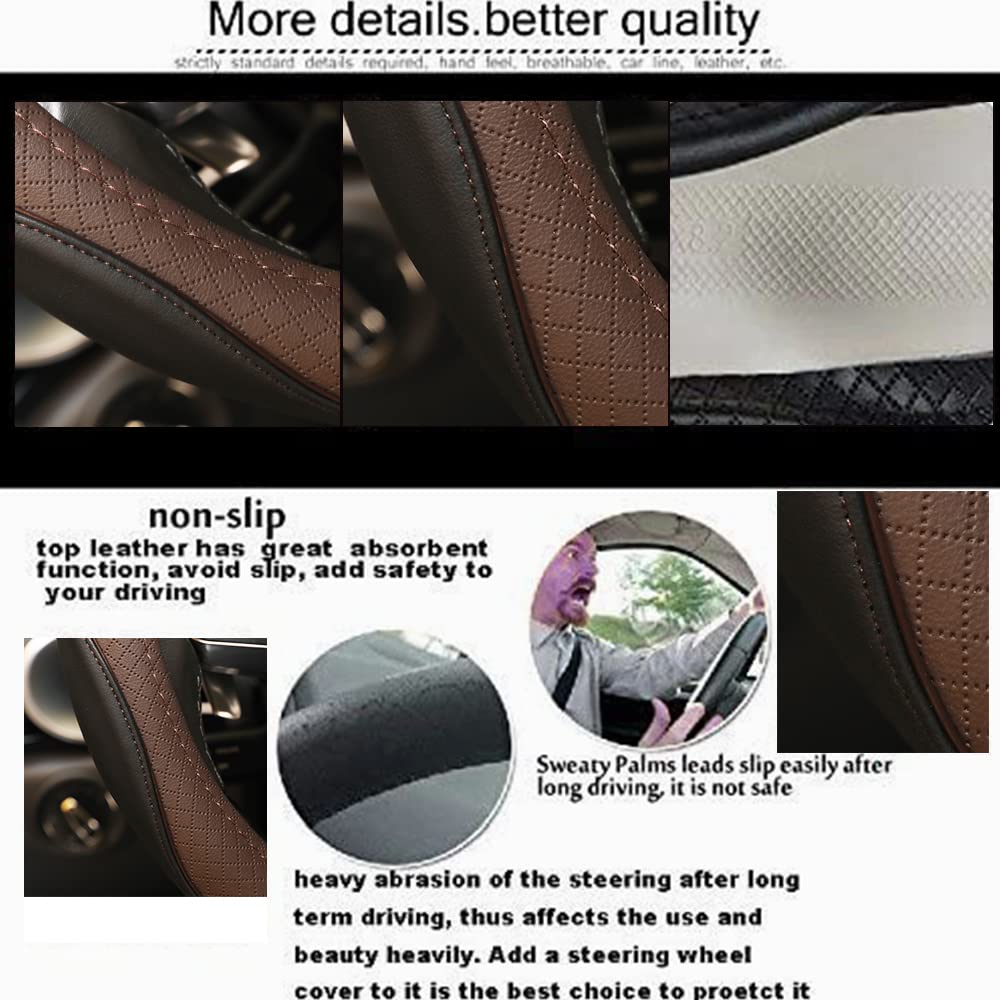Car Steering Wheel Cover, Anti-Slip, Safety, Soft, Breathable, Heavy Duty, Thick, Full Surround, Sports Style (Black Brown)