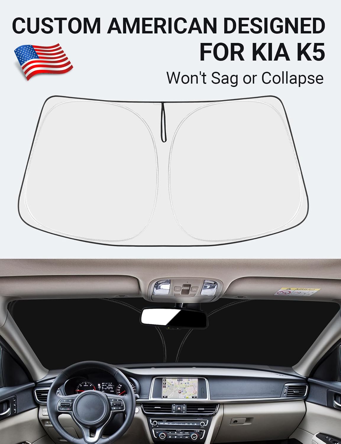 Proadsy 2025 Upgrade Windshield Sun Shade Custom Fit 2025 2024 2023 2022 2021 Kia K5, Gt-Line, Gt, Sedan 4-Layer Foldable Front