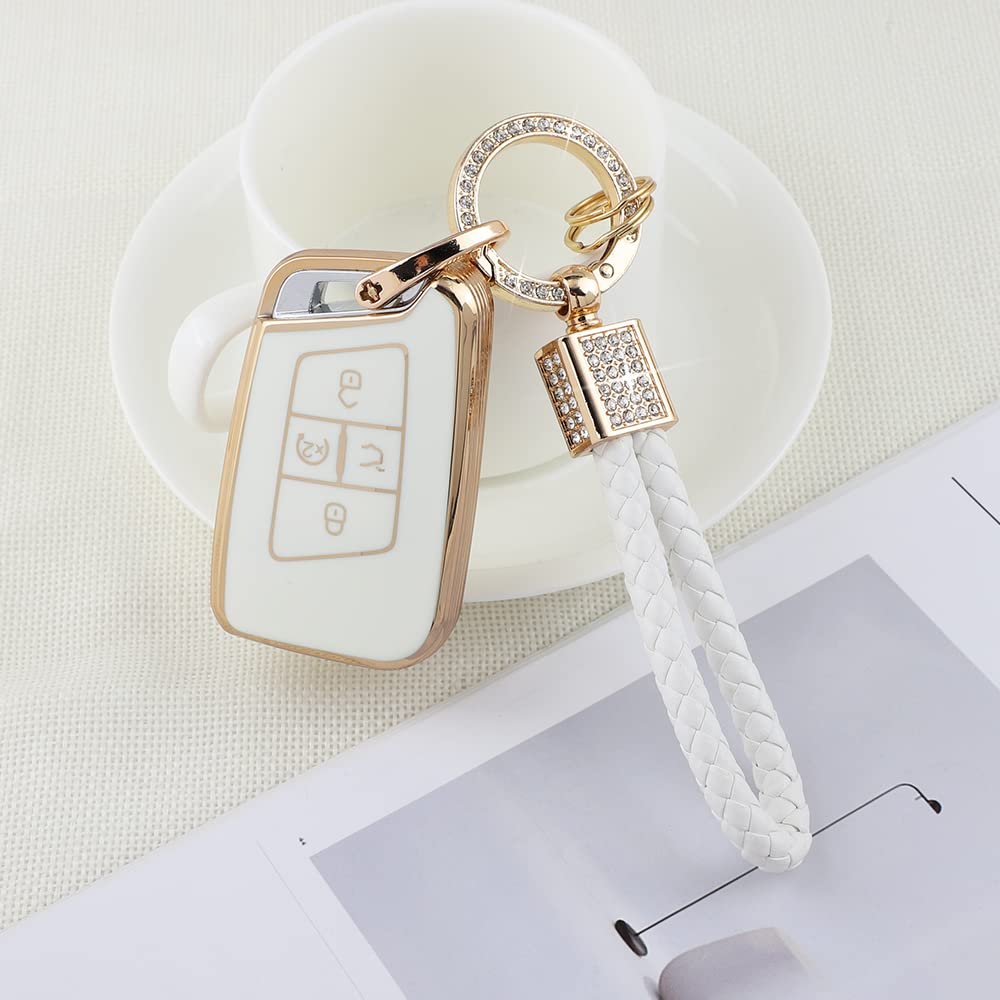 Pifoog Key Fob Cover For Vw Volkswagen White Gold Bling Keychain Tiguan Atlas Jetta Taos Arteon Car Accessories Cute Tpu Smart K
